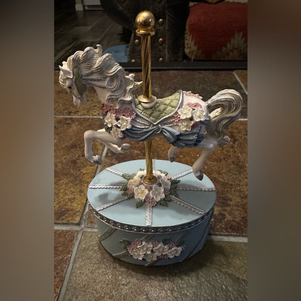 San Francisco Music Box Blue Carousel Trinket Box